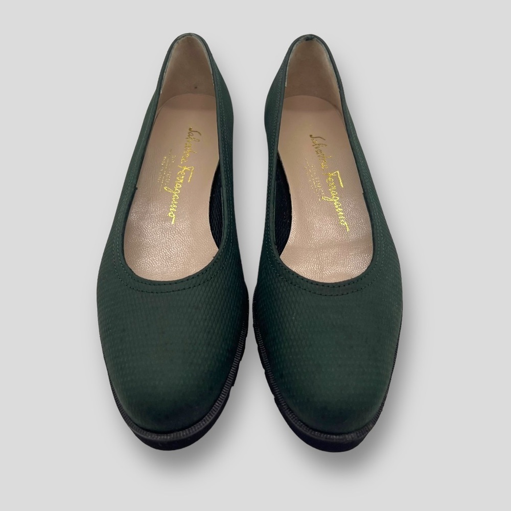 Salvatore Ferragamo Hunter Green Slip On Flats. - Picture 2 of 7